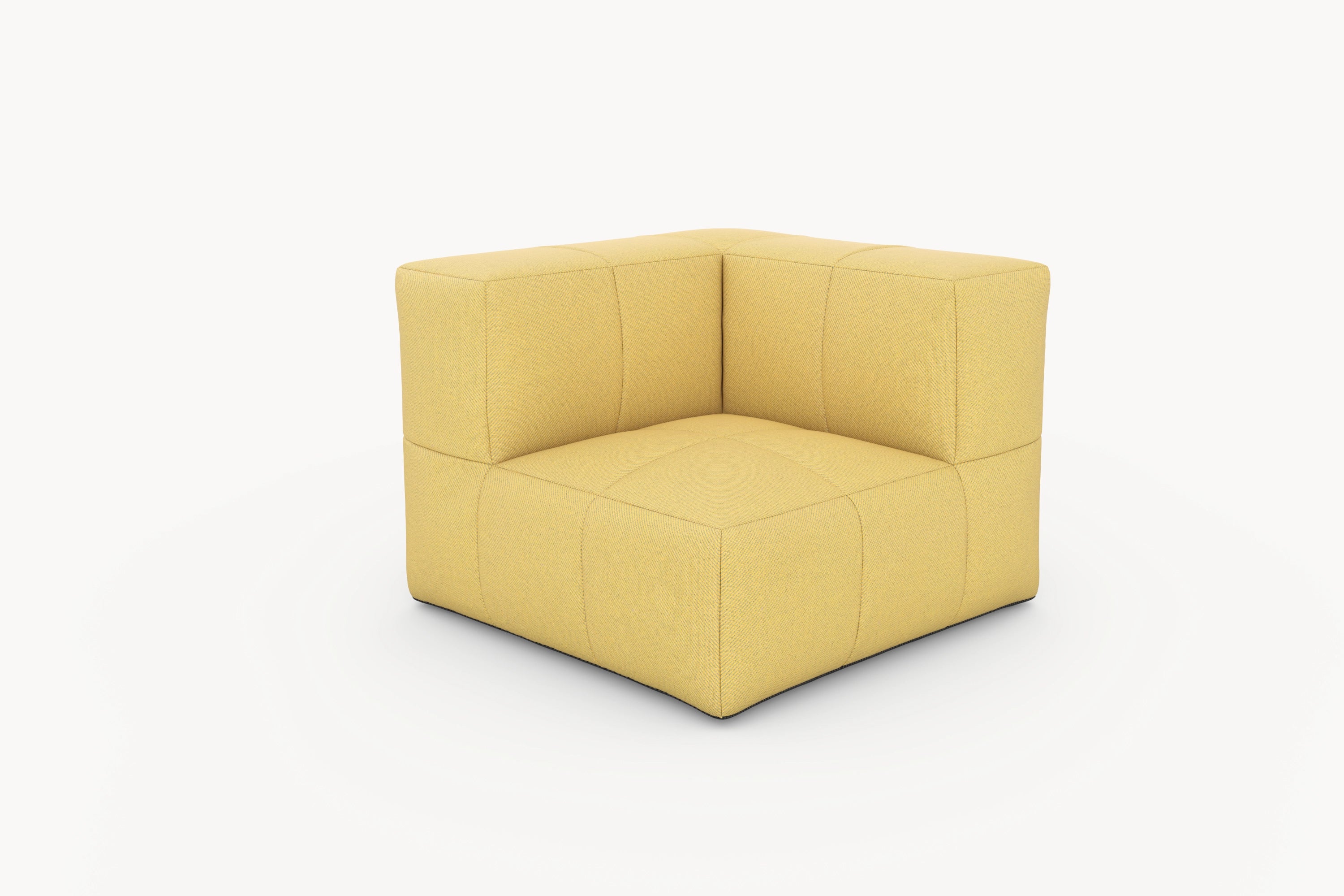 Marshmallow Serie-Bonbon Ottoman: Gelber, modularer Ottoman inspiriert von Marshmallows, bietet Flexibilität und Komfort mit wasserabweisendem, recyceltem Stoff, perfekt für individuelle Loungesofas.