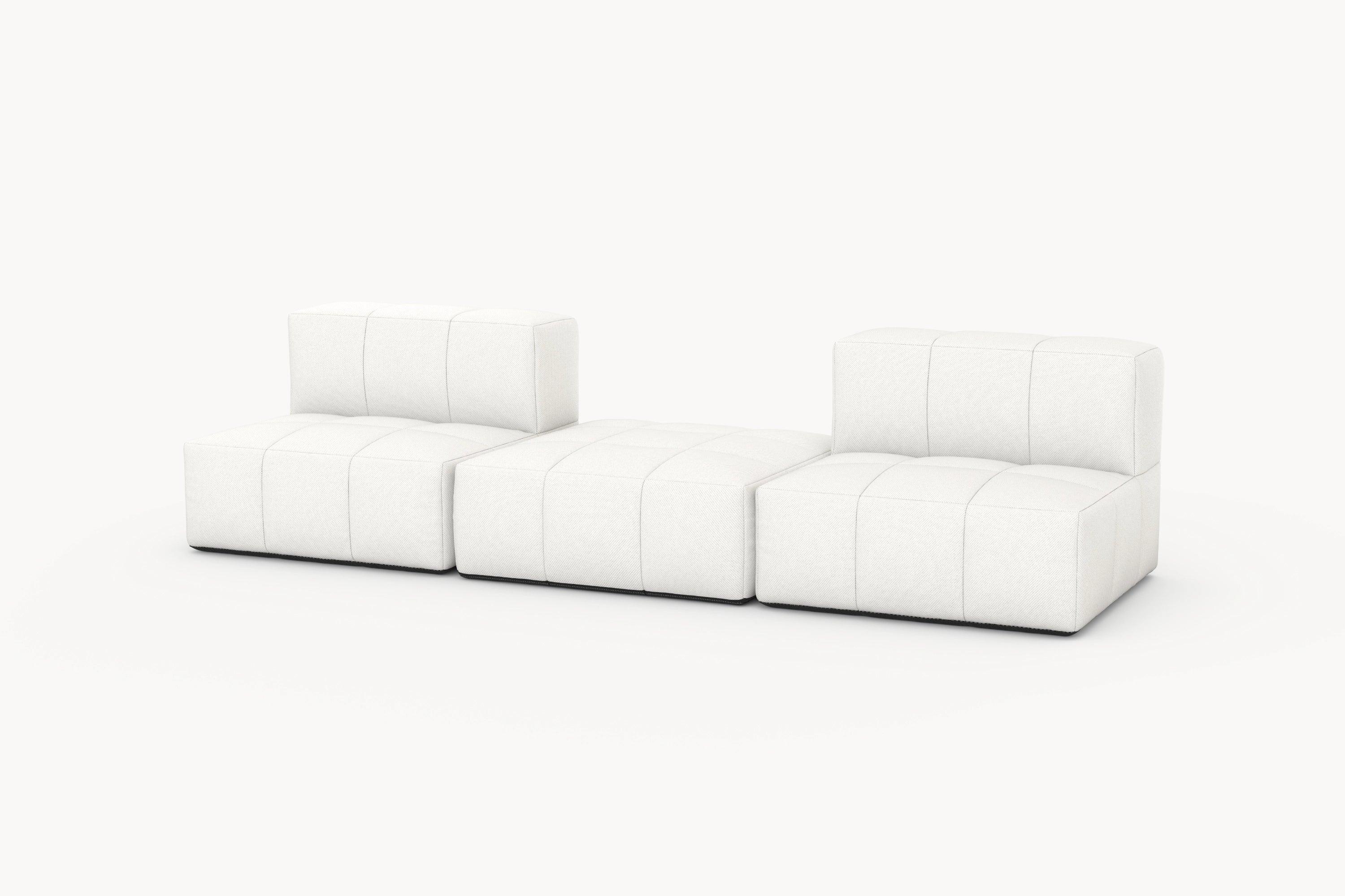Marshmallow Modular Sofa: Weißes, modulares Sofa-Lounge-Set von Finqa, inspiriert von Marshmallows, bietet flexible Gestaltungsmöglichkeiten und nachhaltige Materialien für individuellen Komfort und Design im Außenbereich.