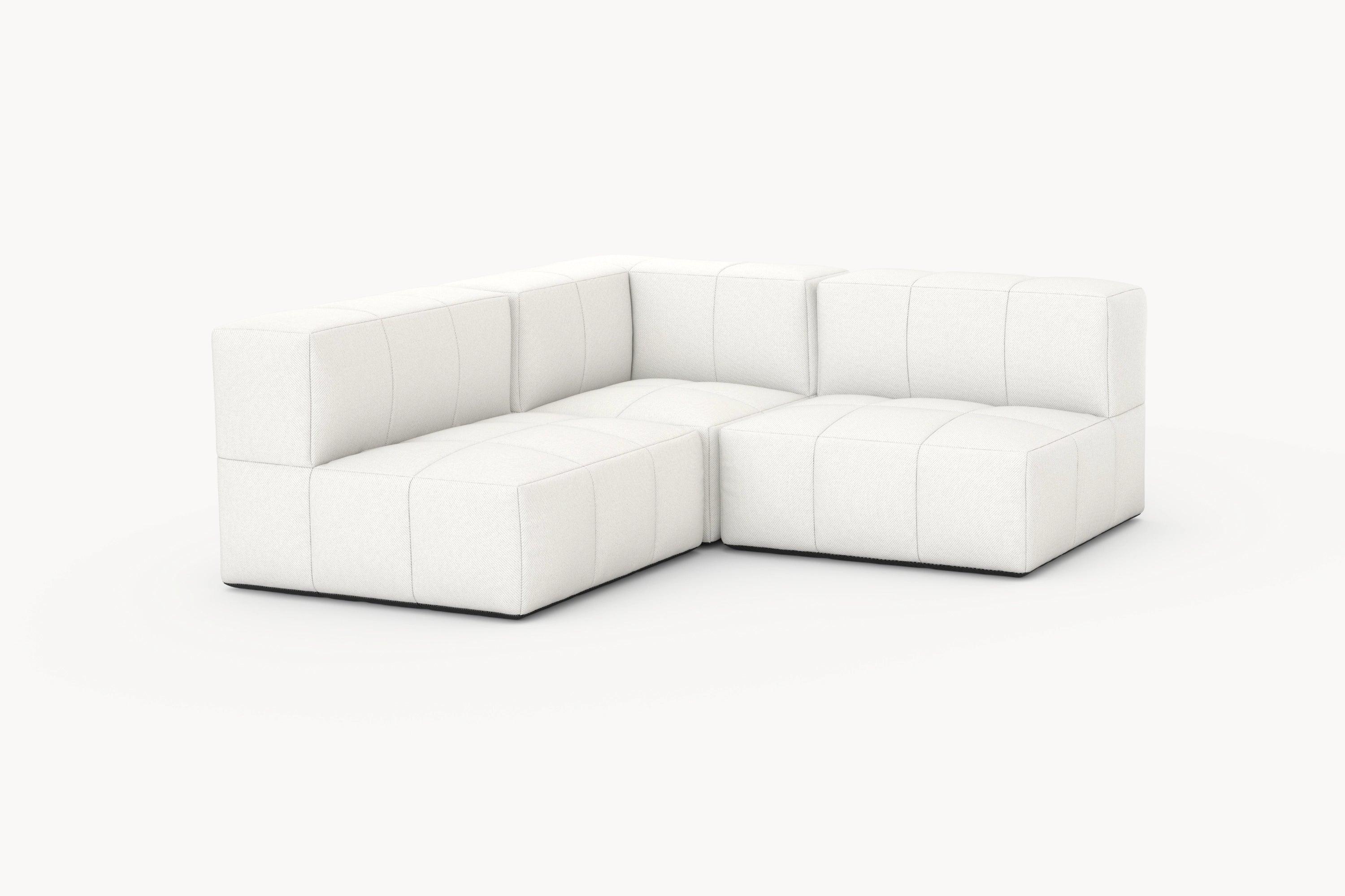 Marshmallow Modular Sofa mit weißem Stoff und schwarzen Beinen, inspiriert von Marshmallows, bietet Flexibilität und Komfort für individuelle Outdoor-Lounges.