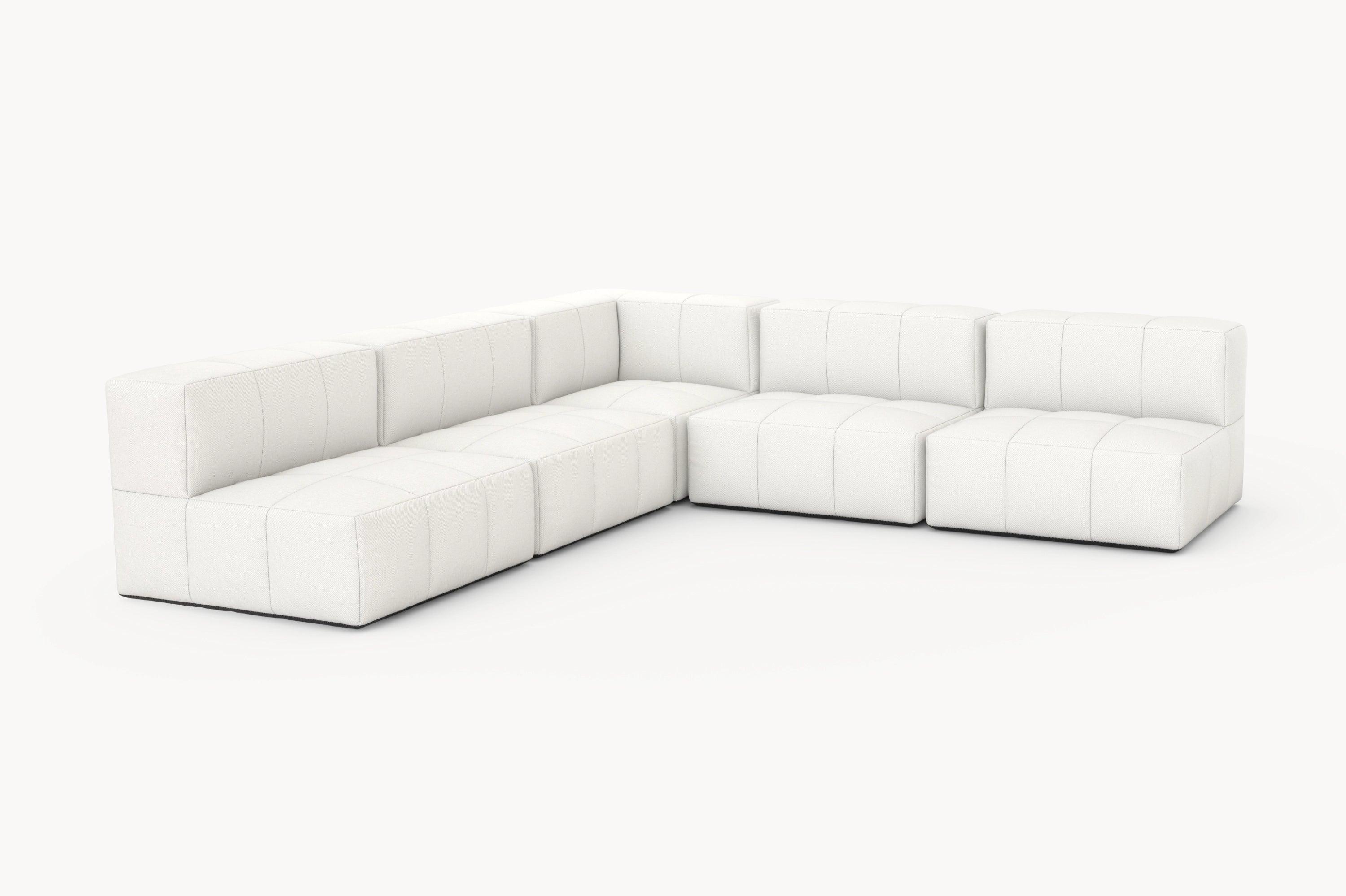 Marshmallow Modular Sofa Set (5-Sitzer) auf weißem Untergrund, das gemütliche, anpassbare Lounge-Möglichkeiten bietet. Perfekt für flexible Outdoor-Gestaltung, inspiriert von Marshmallows und umweltfreundlich gefertigt.