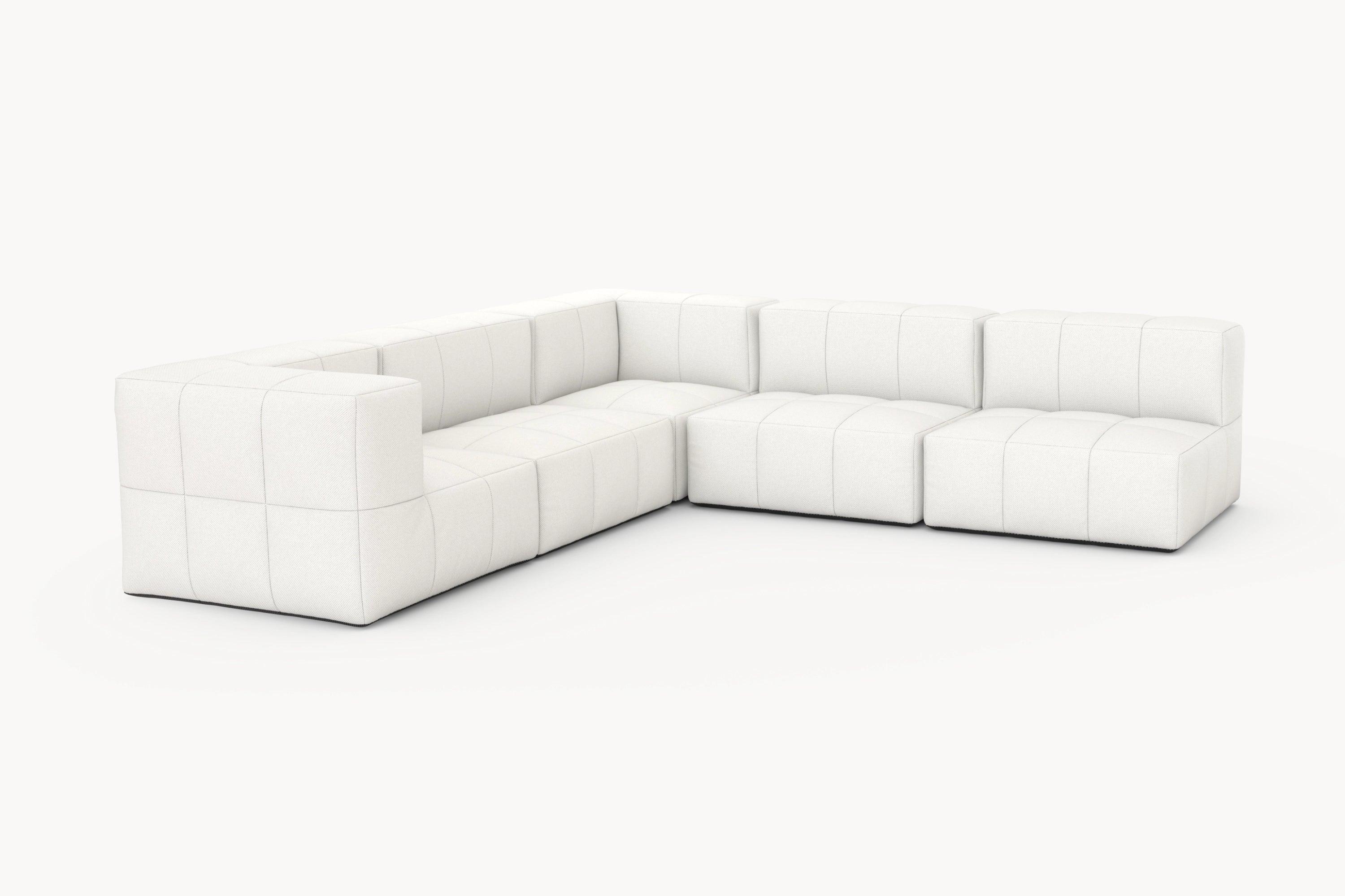 Marshmallow Modular Sofa Set (5-Sitzer) in weiß, inspiriert von Marshmallows, zeigt ein flexibles, anpassbares Design mit nachhaltigen Materialien, ideal für stilvolle, langlebige Outdoor-Gestaltungen.
