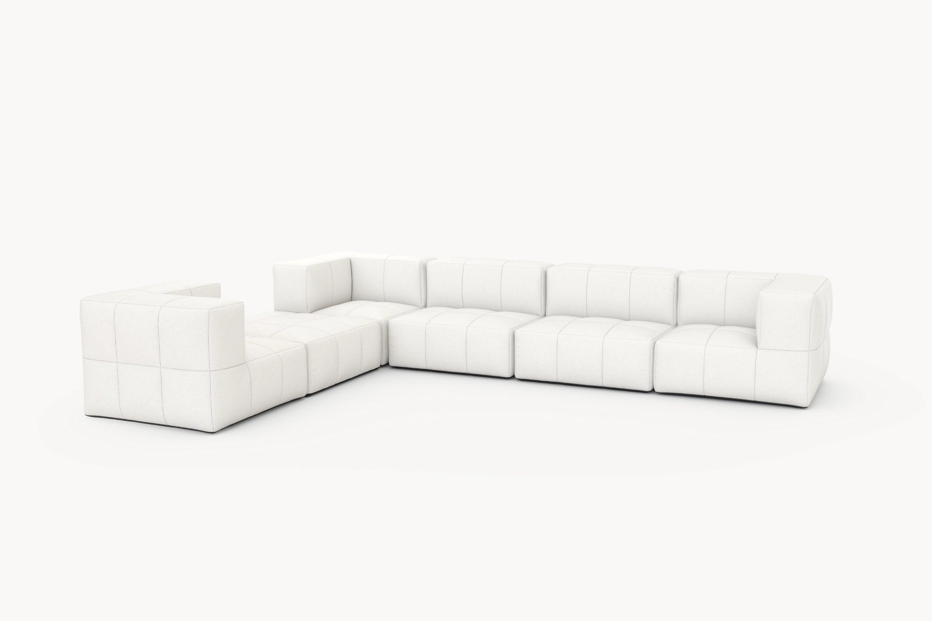 Marshmallow Modular Sofa Set (6-Sitzer) von Finqa GmbH: Weißes, modulares Sofa mit schwarzen Beinen, inspiriert von Marshmallows, bietet Flexibilität und Komfort für individuelles Lounge-Design. Ideal für stilvolle Outdoor-Bereiche.