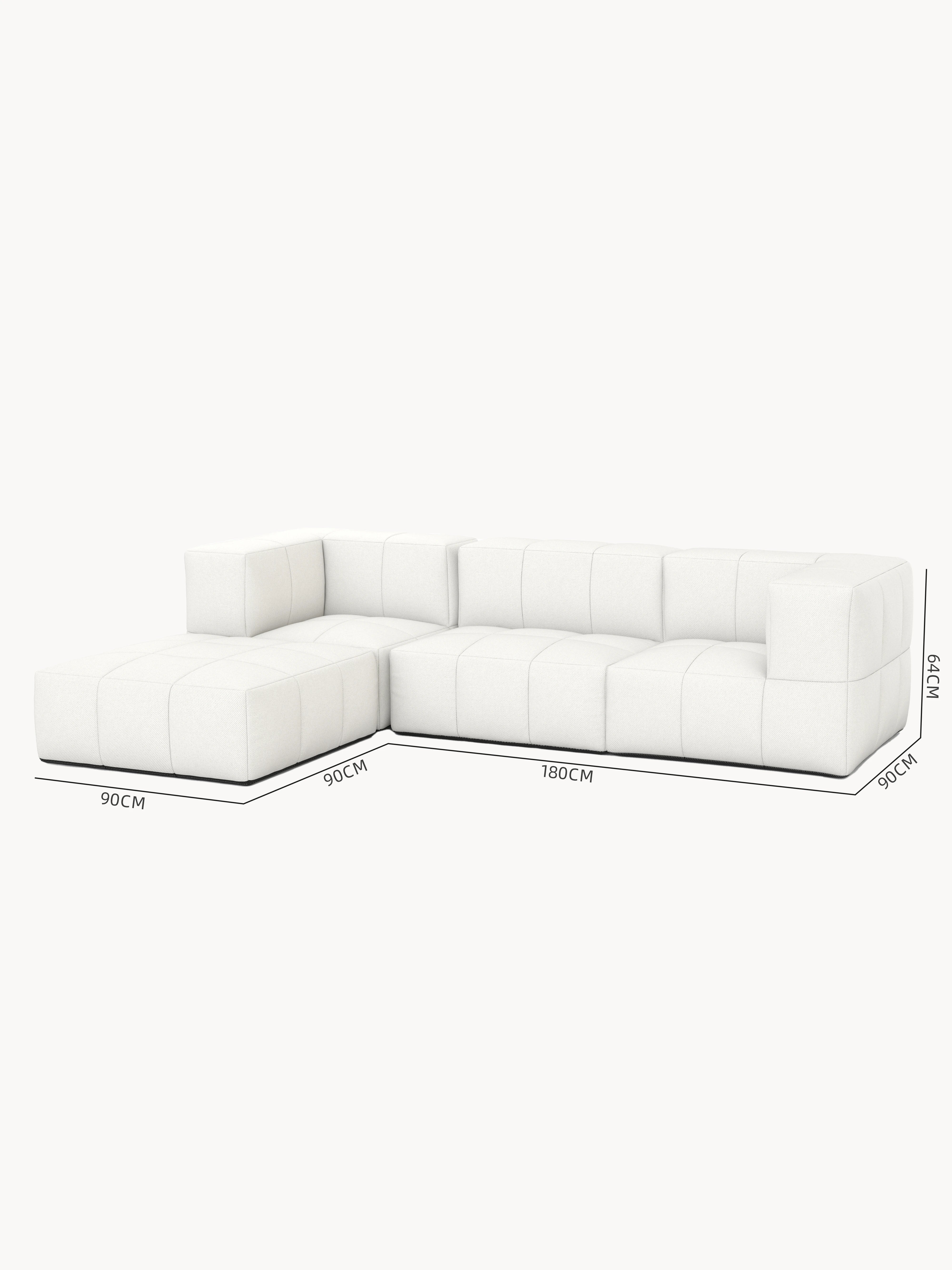 Nahaufnahme des Marshmallow Modular Sofa Sets (4-Sitzer) von Finqa, präsentiert mit langlebigem, wasserabweisendem Stoff und nachhaltiger EPP-Füllung, inspiriert von Kindheitserinnerungen an Marshmallows, ideal für flexible Outdoor-Gestaltungen.