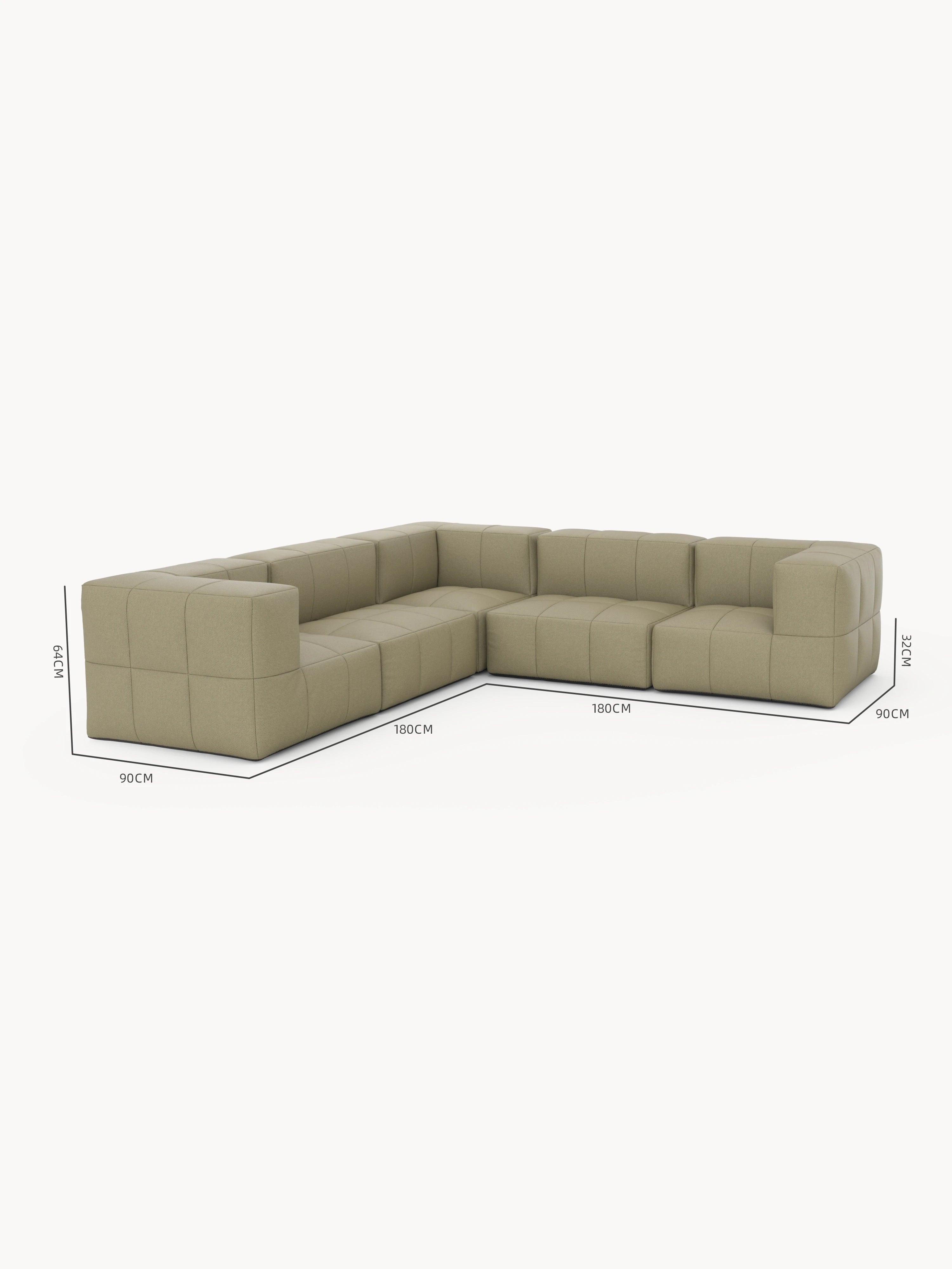 Modulares Garten-Lounge-Set Marshmallow, 5er-Set: L-förmiges Sofa mit 180 cm Flügeln, 90 cm Tiefe, 64 cm Höhe. Tufted-Blockkissen, inspiriert von Marshmallows, umweltfreundlich und vielseitig gestaltbar.