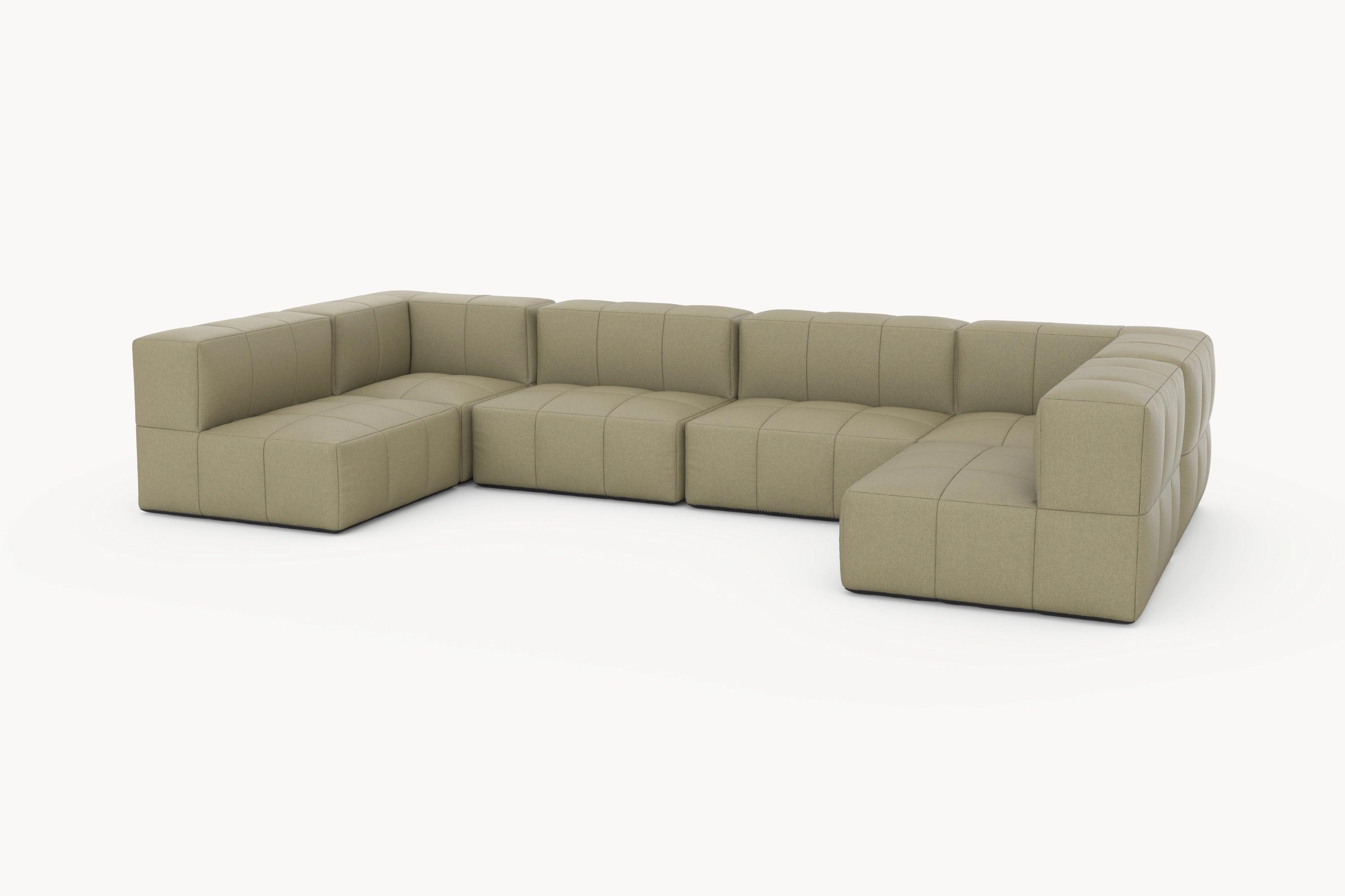 Marshmallow Modular Sofa Set (6-Sitzer) zeigt ein beige Sofa-Arrangement mit modularen Elementen, inspiriert von Marshmallows, ideal für flexible, nachhaltige Lounges im Freien, passend zu Finqas Designphilosophie.