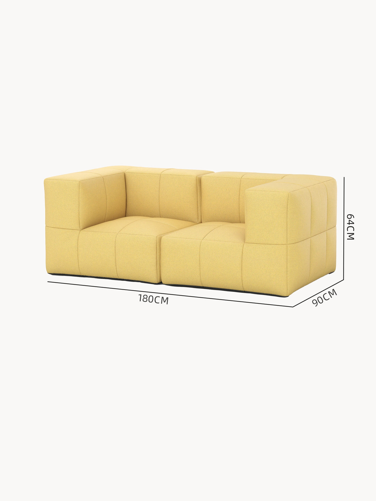 Marshmallow Modular Sofa Set S: Nahaufnahme eines gelben Sofas, inspiriert von Marshmallows, zeigt die weiche, modulare Struktur aus umweltfreundlichen Materialien, ideal für flexible Outdoor-Loungemöbel.