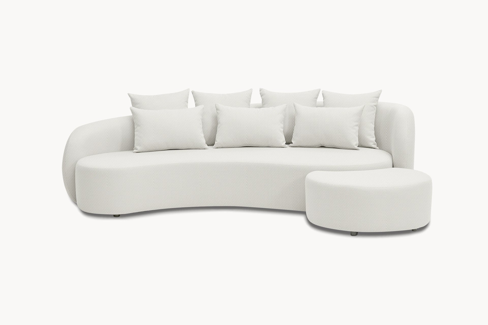 Nahaufnahme eines weißen Kissens des Santorini Garten Loungesofa Sets (3-Sitzer), inspiriert von mediterranem Stil, mit dynamischem Design, ideal für flexible, stilvolle und langlebige Outdoor-Gestaltungen.